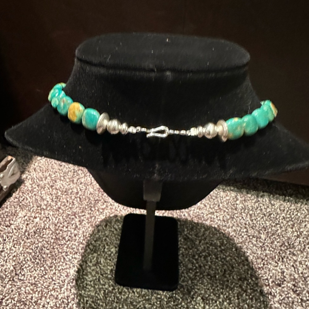 Hand Crafted Turquoise & Sterling Silver Beaded Necklace - Picture 4 of 4